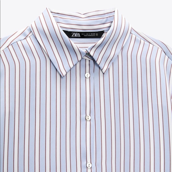NWT. Zara Blue/White Stiped Satin Effect Blouse/Shirt. Size S. - Picture 6 of 11